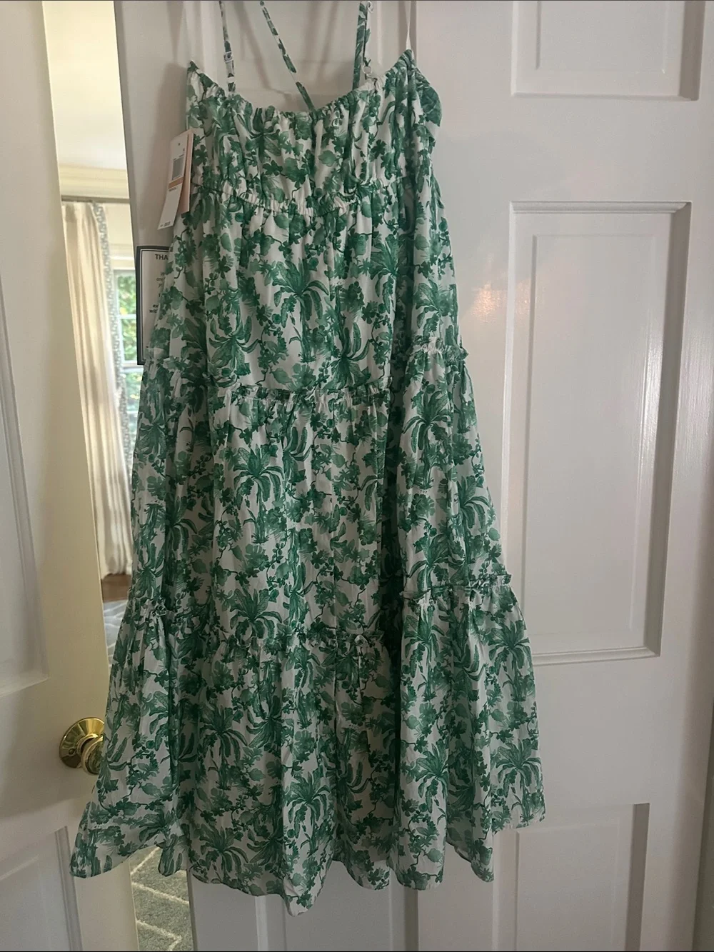 Macy's Green and White Floral Draped Accent Fabric Panel dress